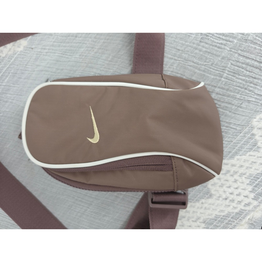 Nike Crossbody Sling Bag Mauve Brown Gold Swoosh Mesh Back Adjustable Strap